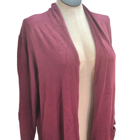 Evolution Women's 2X Burgundy Open Front Sweater Pockets Long Sleeve - Picture 2 of 9